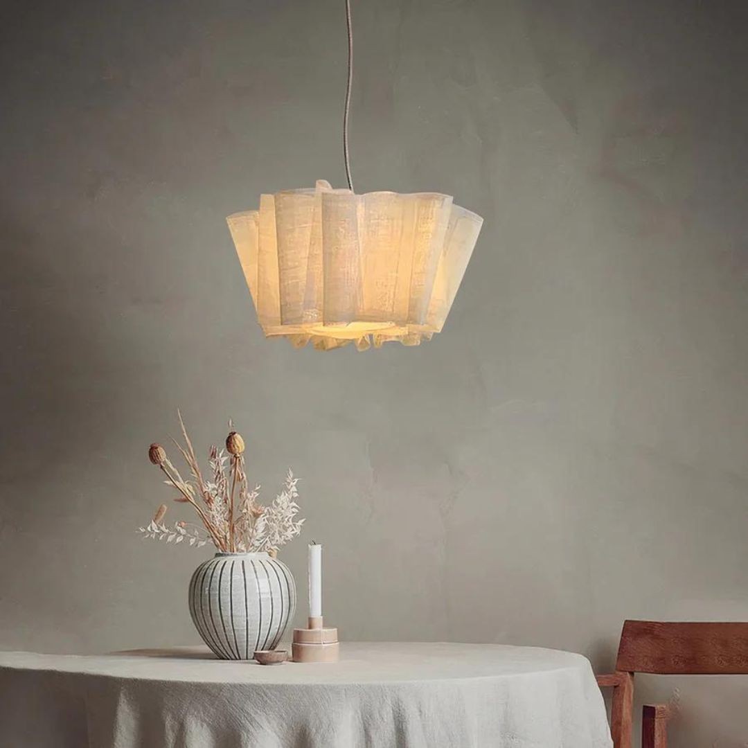 Hanglamp met geplooide stof van Noords linnen HL1403