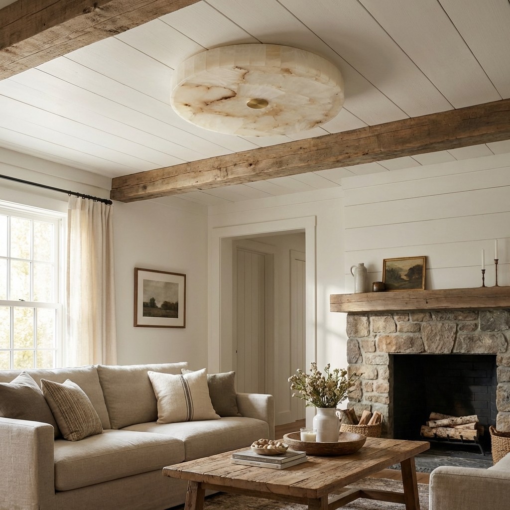 AlbaSphere Moderne Ronde Ultradunne Plafondlamp - Alabaster Hedendaagse Woningverlichting HL2489