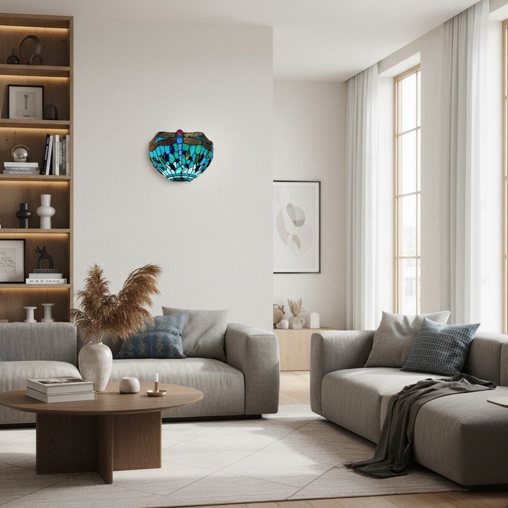 TF Wandlamp met libellenpatroon - Klassiek handgesneden glas-in-lood voor hallen en slaapkamers HL2117