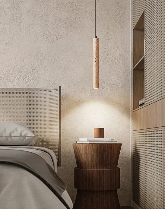 Japanse Wabi Sabi gele travertijn cilinder hanglamp met 1 lichtpunt HL970
