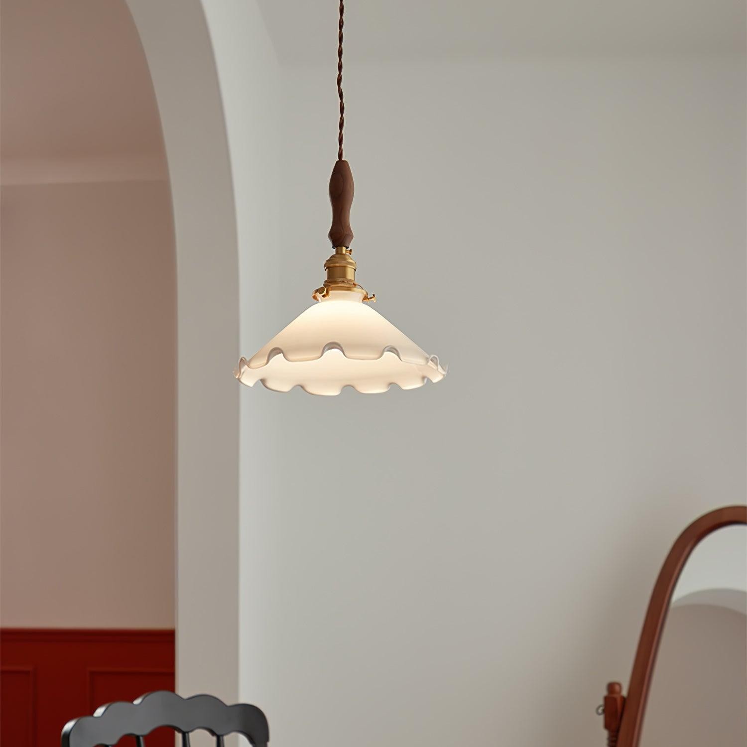 Vintage witte glazen hanglamp met rok HL428
