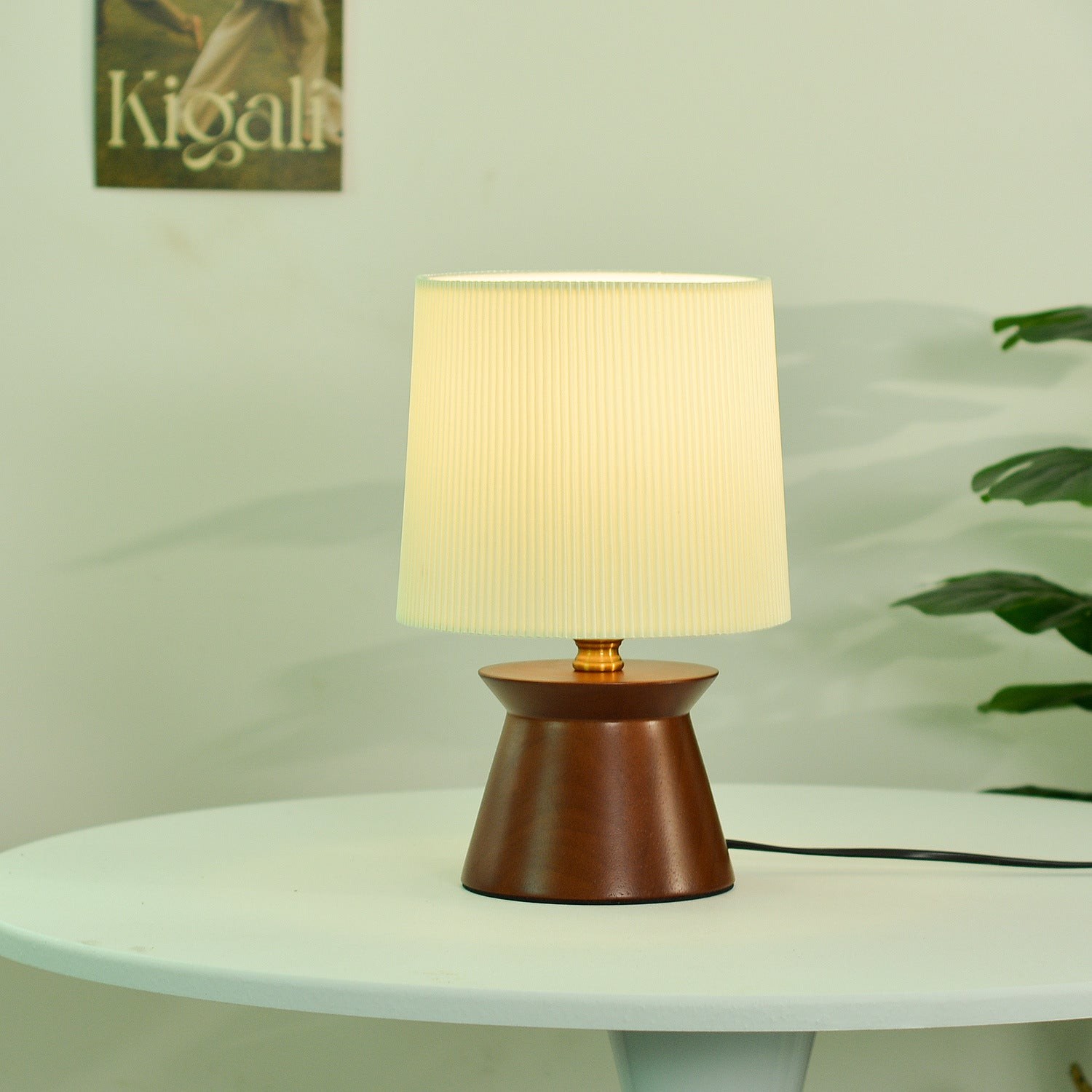 Retro massief houten gestreepte tafellamp HL1248
