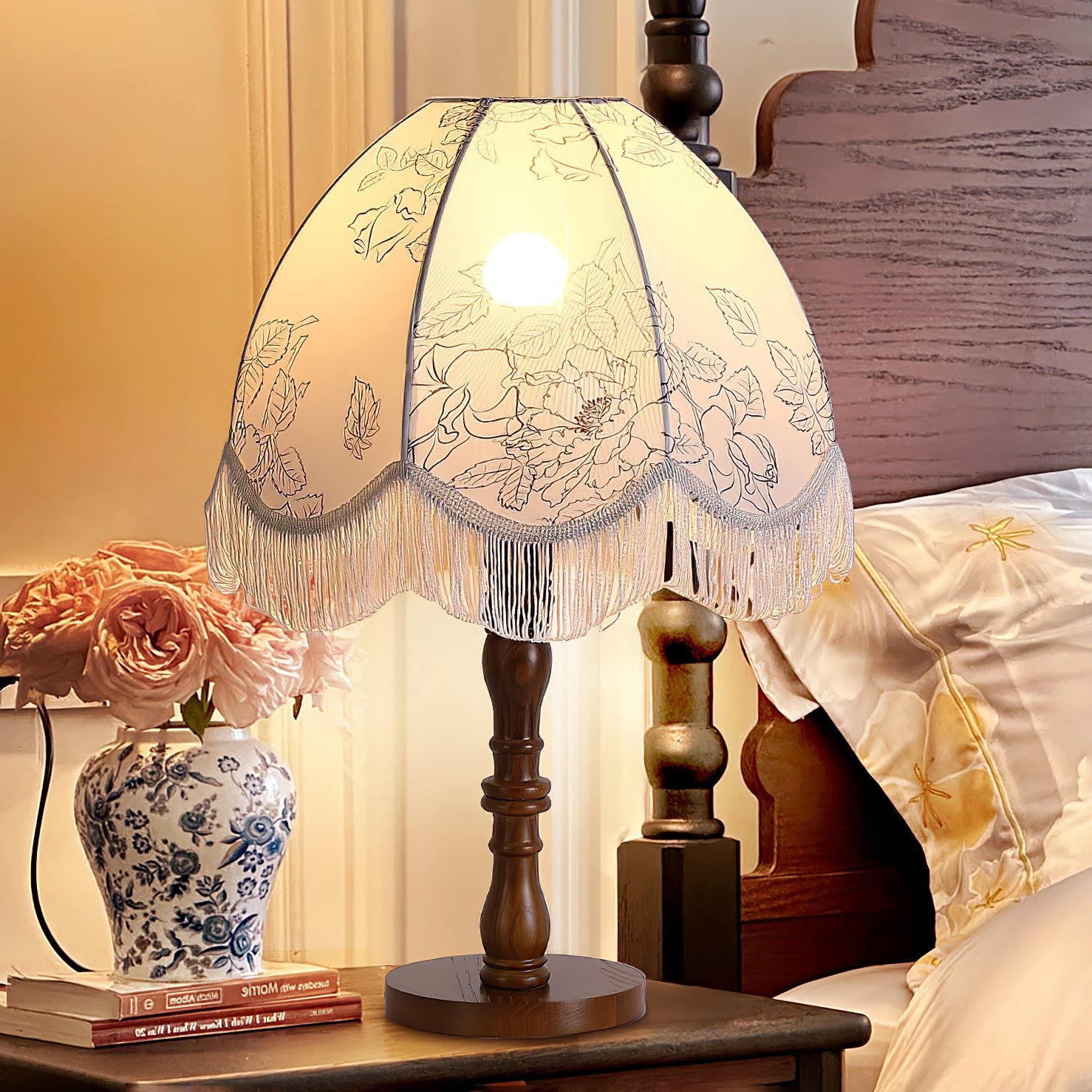 Luxe bedrukte kwast tafellamp HL802