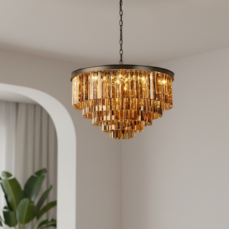 Aurevon Crystal Prism Modern Plafondkroonluchter met Metalen Frame voor Thuis en Hotel HL2298