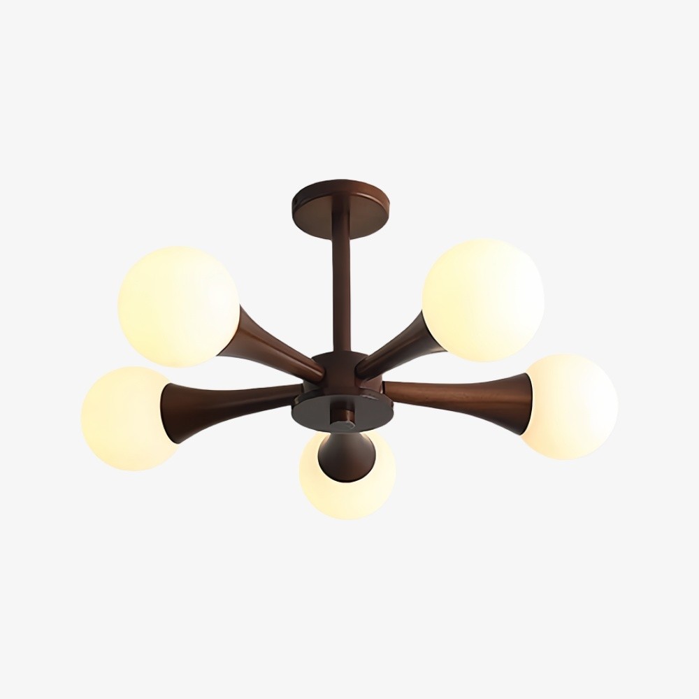 Novalune kroonluchter met meerdere glazen bollen en houten frame - Japanse Zen-stijl voor de woonkamer HL2495