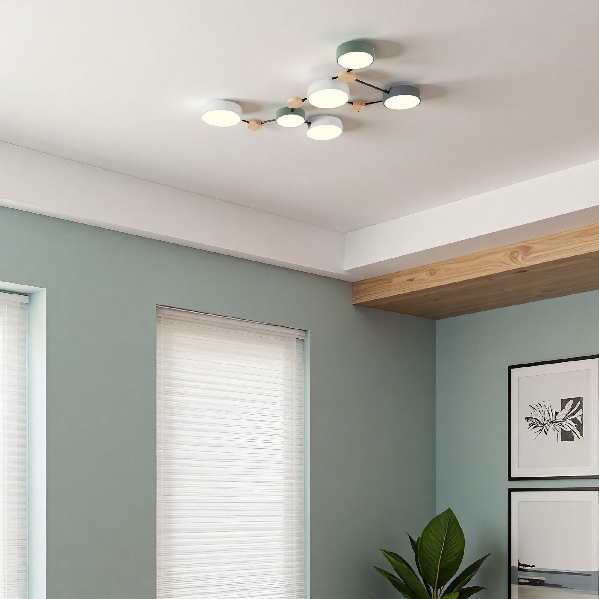 Moderne plafondlamp met houten schijf - LED-lamp met takken voor woonkamer HL1346