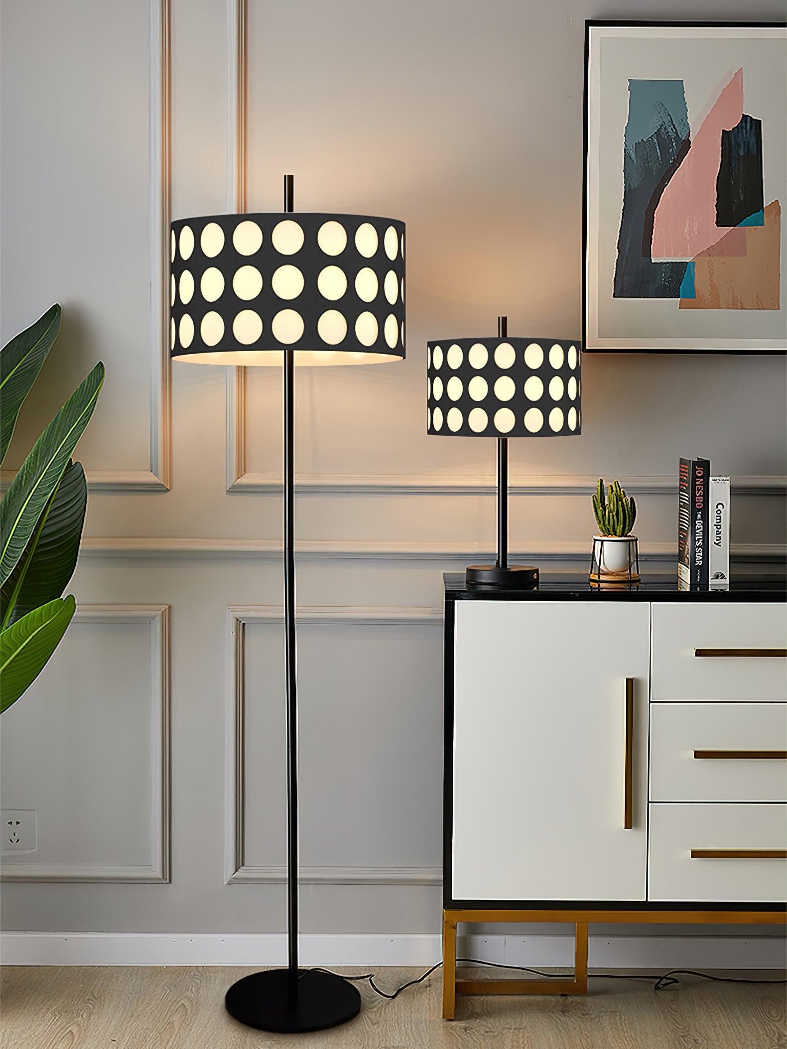 Moderne stoffen vloerlamp met stippenboog HL1119