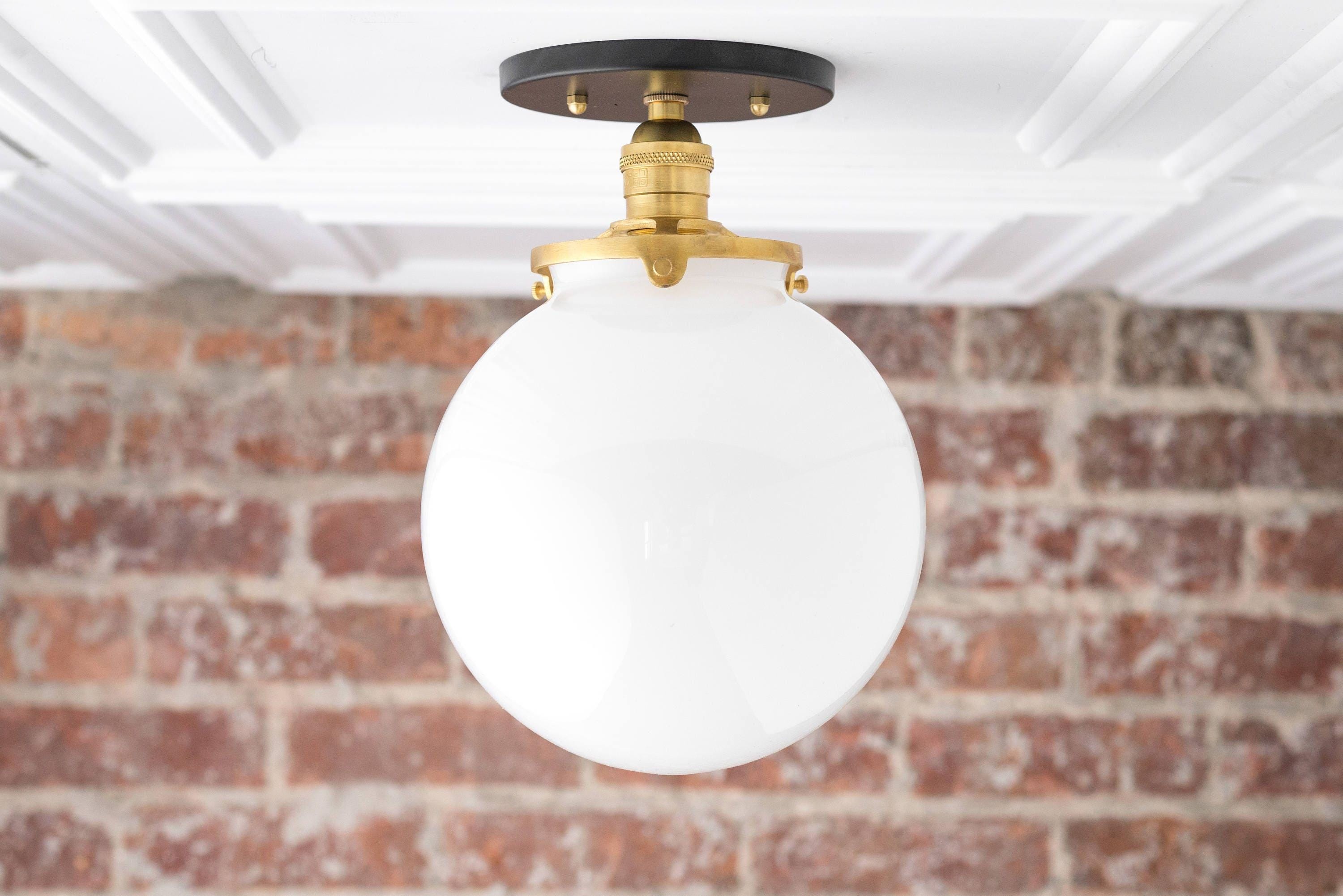 Glorica Glazen Mid Century Semi-Flush Plafondlamp - Witte Opaal Glazen Bol Armatuur HL1730