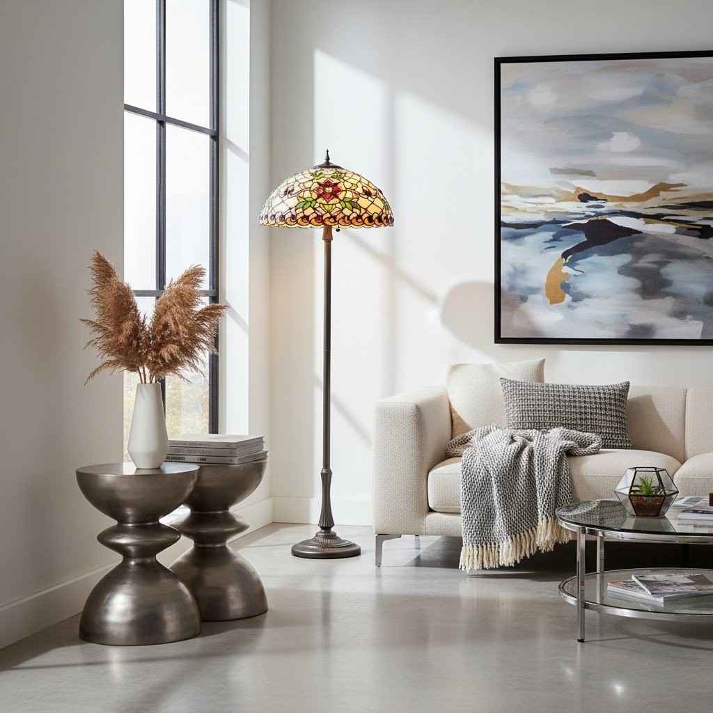 TF Angelique Stijl Vloerlamp - Handgemaakte Glazen Kap met Warme Sfeer HL2115