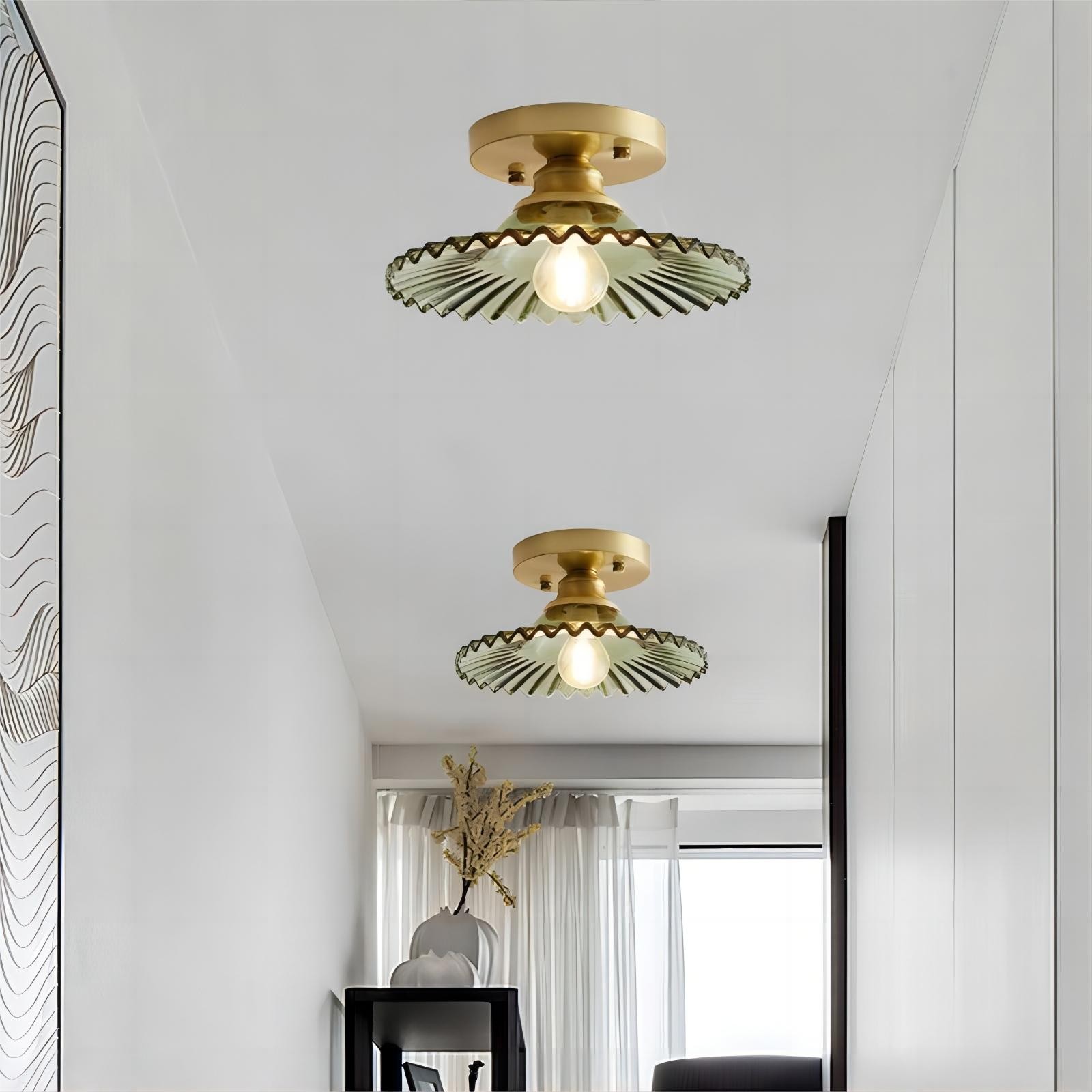 Vintage helder glazen geribbelde bloemblaadje plafondlamp HL139