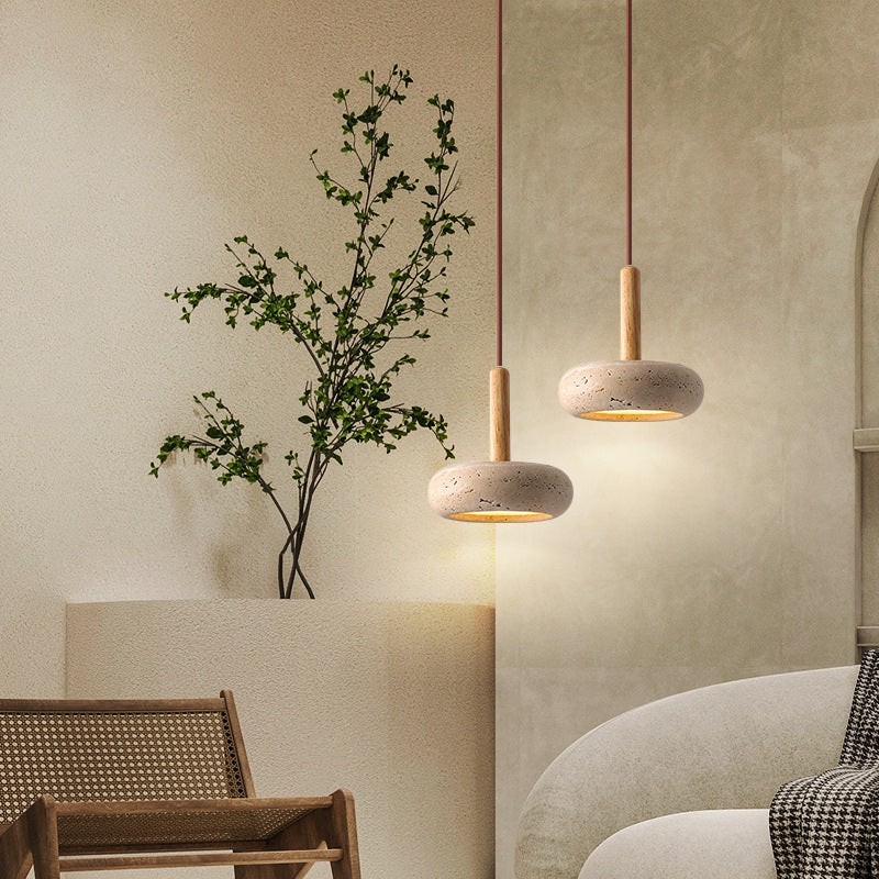 Traditionele Japanse ronde houten travertijn hanglamp HL934