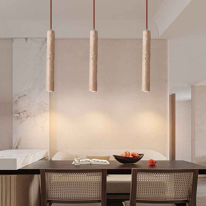 Japanse Wabi Sabi gele travertijn cilinder hanglamp met 1 lichtpunt HL970