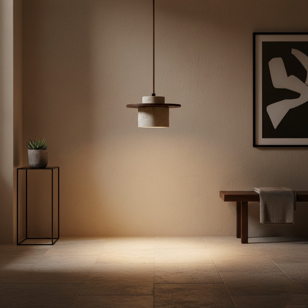 Hanglamp in Japanse vintage stijl met travertinafwerking HL3468