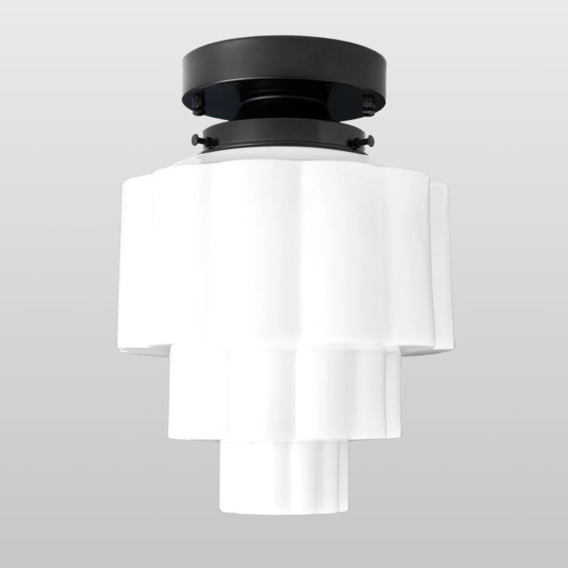Geotower glazen plafondlamp van messing – Art Deco geribbelde bolvormige plafondlamp HL1726