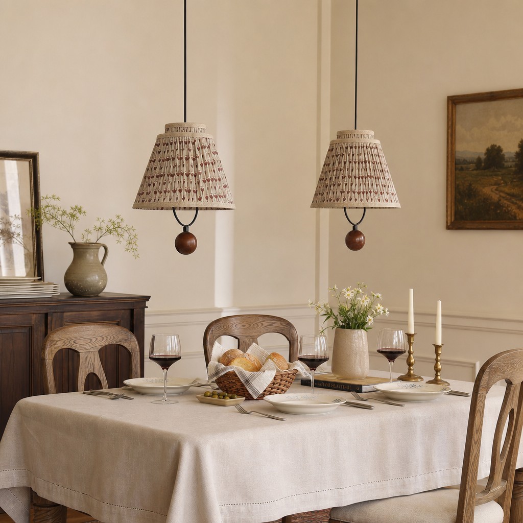 Solmire Decoratieve Hanglamp met Bloemenprint en Stoffen Bekleding - Metalen Accent Hanglamp voor Woonkamer en Eetkamer HL3561
