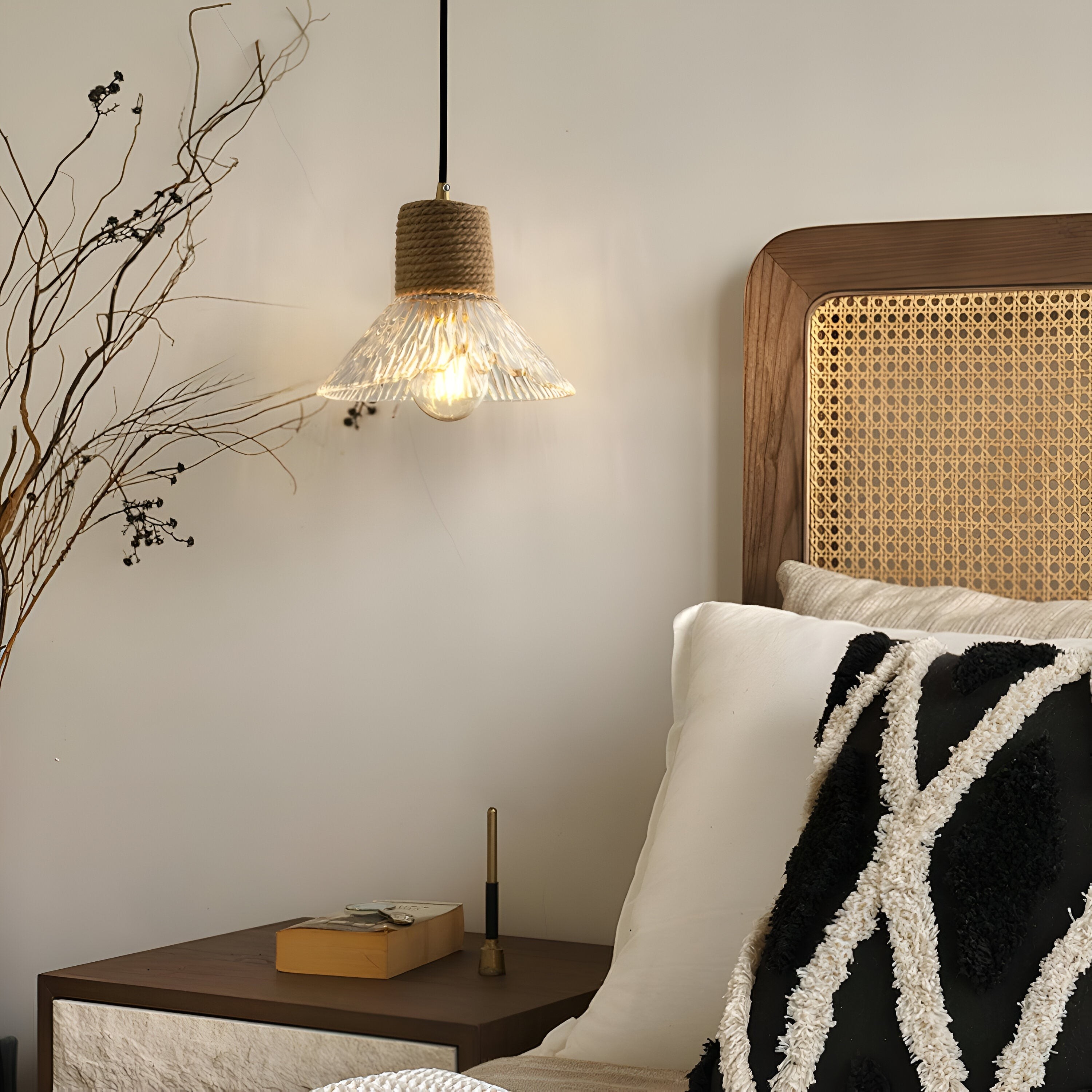 Hanglamp met glazen kap van Scandinavisch henneptouw HL3491