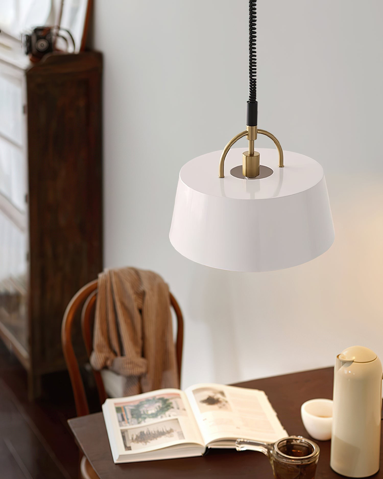 Retro klassieke trommelvormige intrekbare metalen hanglamp HL353