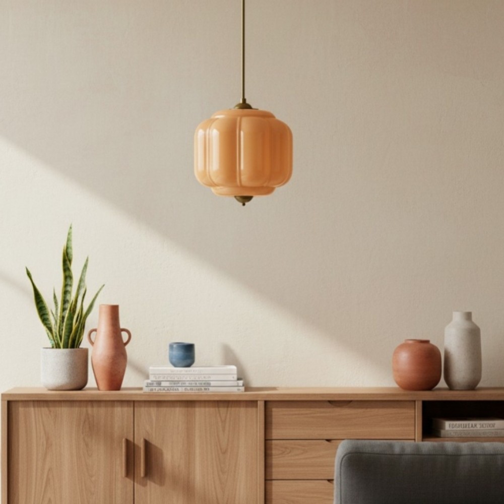 Vintage Eloise Melkglazen Hanglamp - Geribbelde Glazen Plafondkroonluchter HL1091