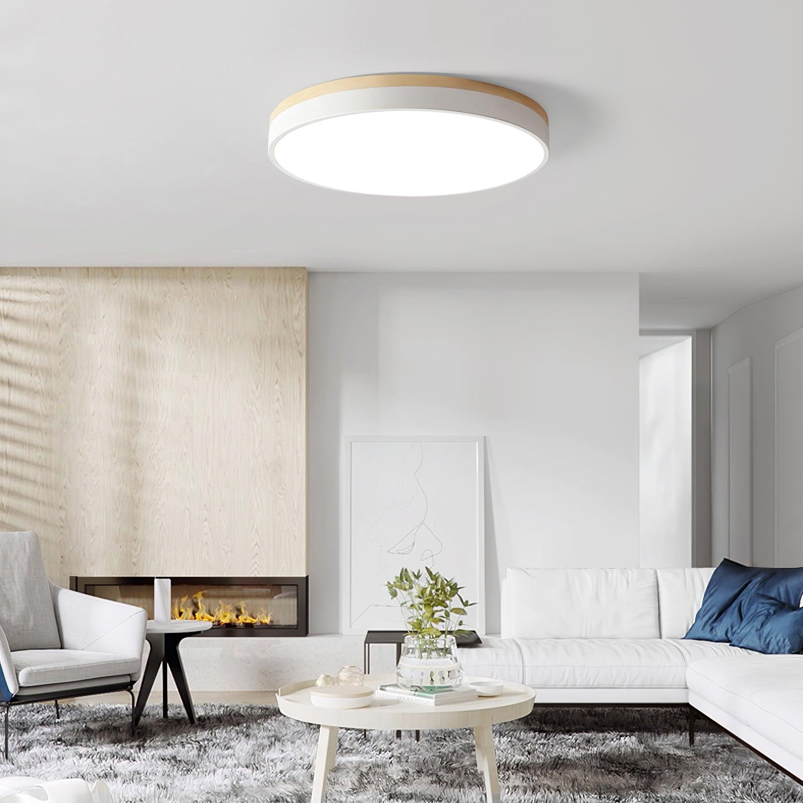 Witte ronde houten plafondlamp HL828