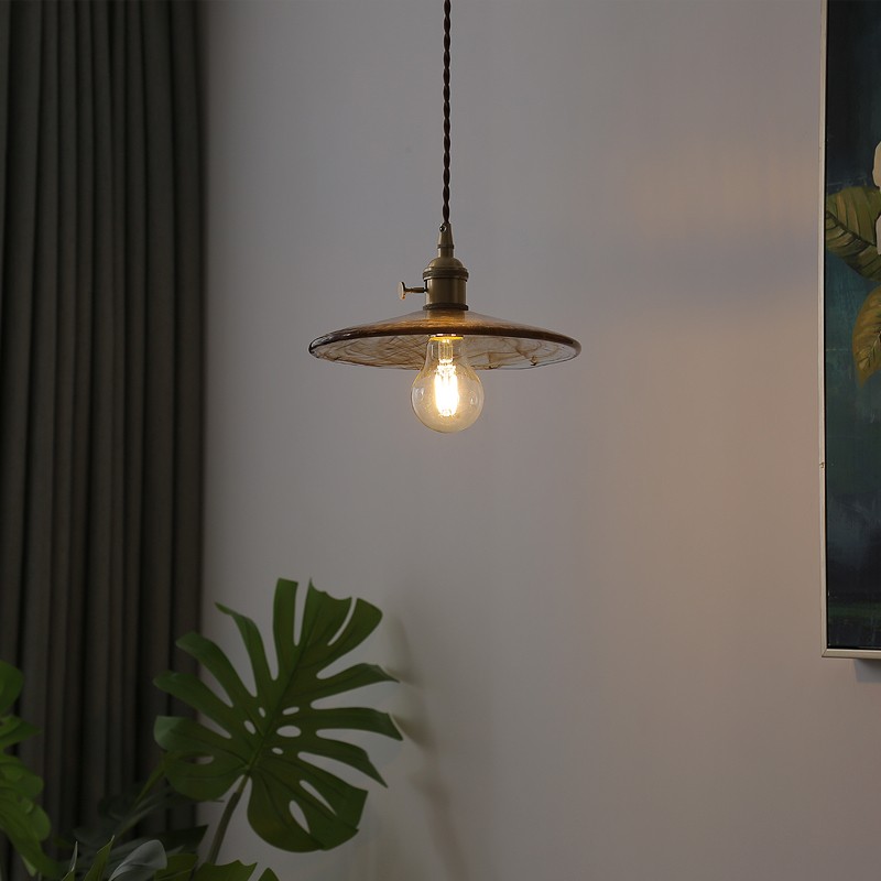 Retro handgemaakte onregelmatige amberkleurige glazen hanglamp HL64