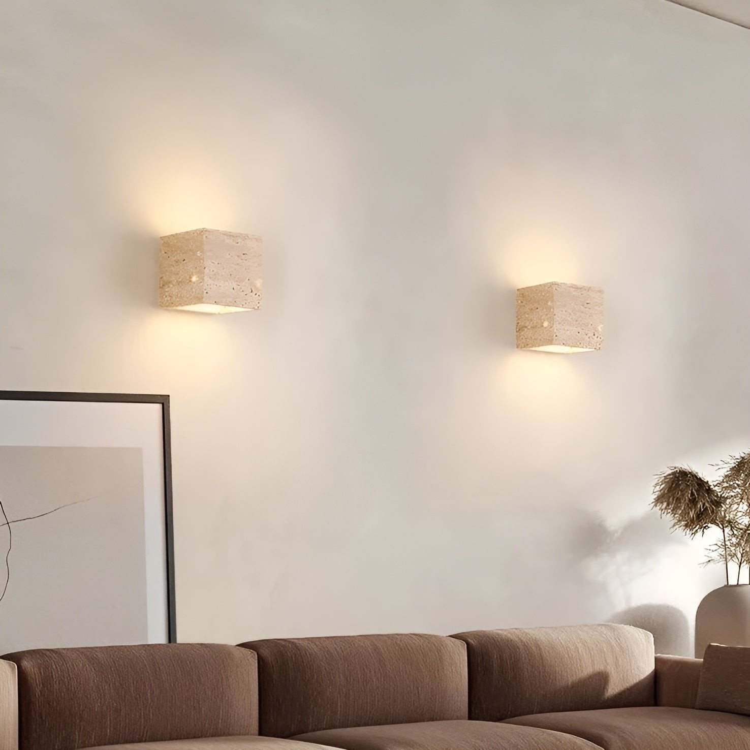 Minimalistische LED-wandlamp voor buiten van travertijnsteen HL1278