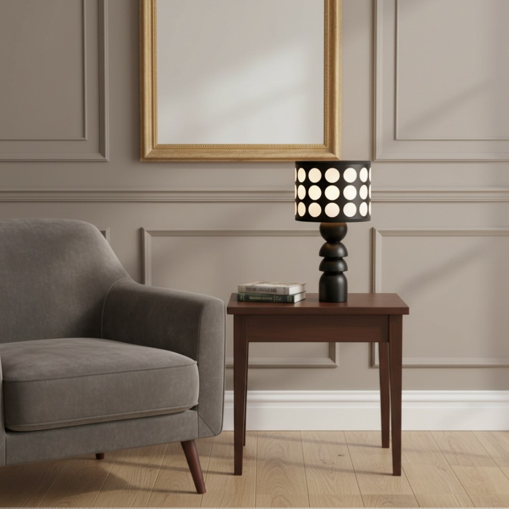 Vintage houten tafellamp - Staande lamp met stippenpatroon voor de slaapkamer HL1845
