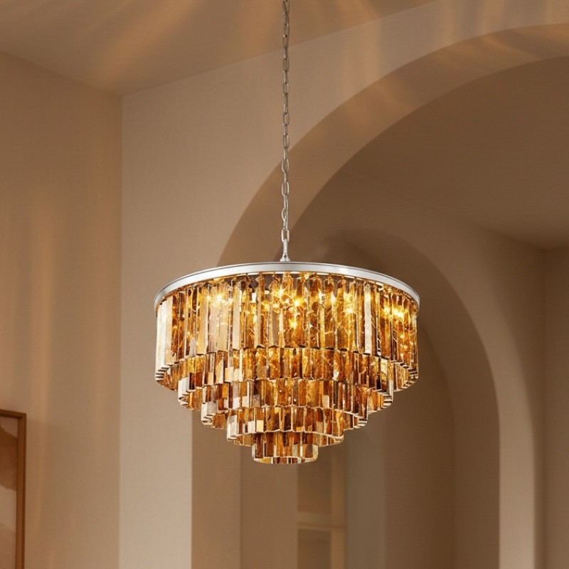 Aurevon Crystal Prism Modern Plafondkroonluchter met Metalen Frame voor Thuis en Hotel HL2298