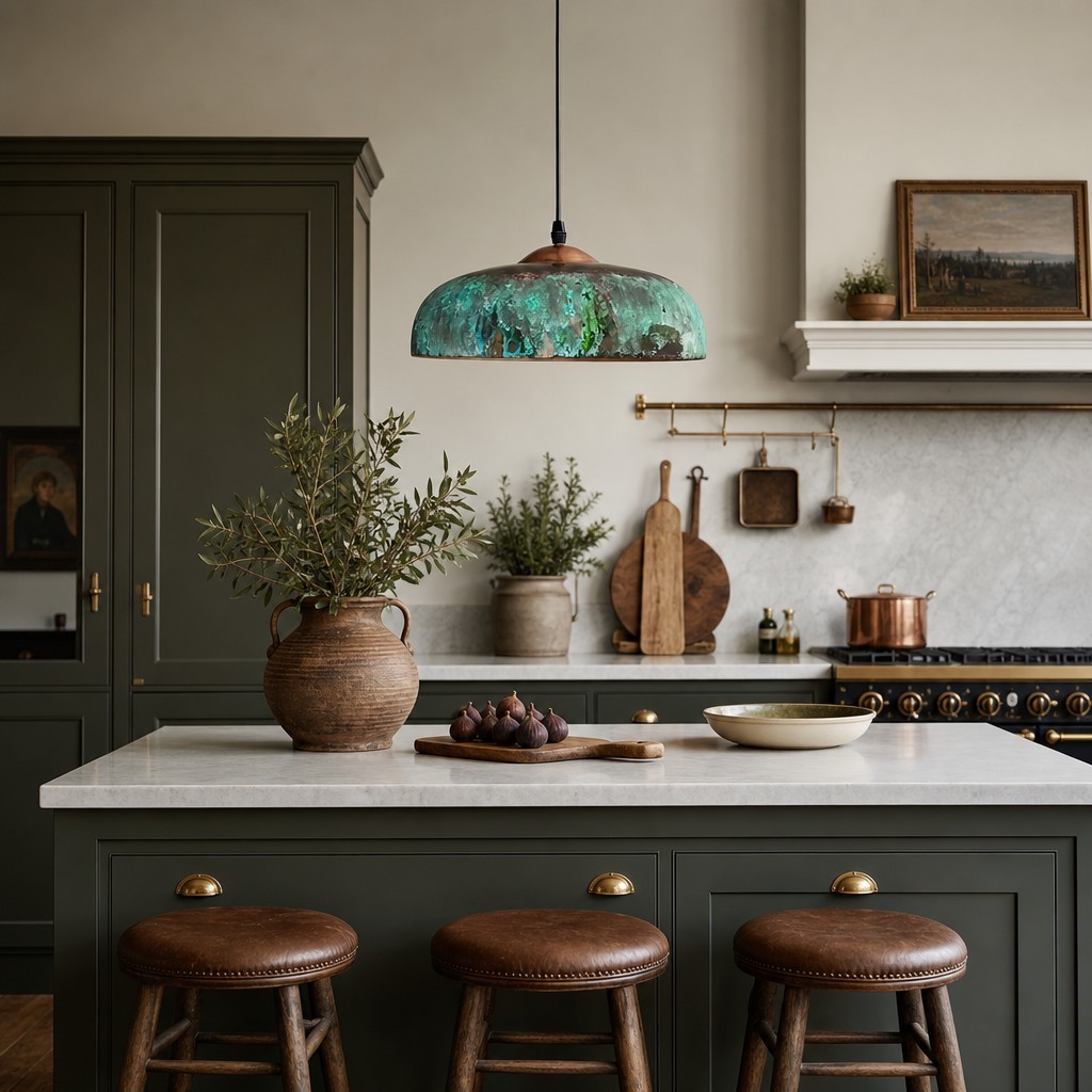 Aerugix Vintage hanglamp met gehamerde koperen koepel - natuurlijke metallic afwerking voor de eetkamer HL3580