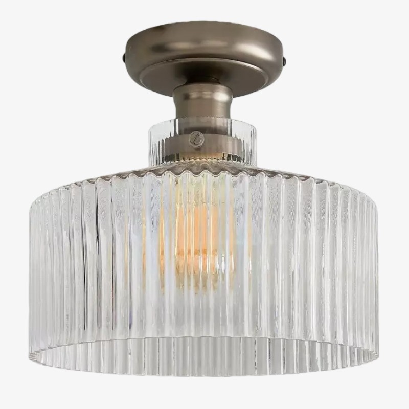 Ribora Vintage - Plafondlamp van geribbeld glas, geïnspireerd op vintage - Industriële stijl, vlak tegen het plafond