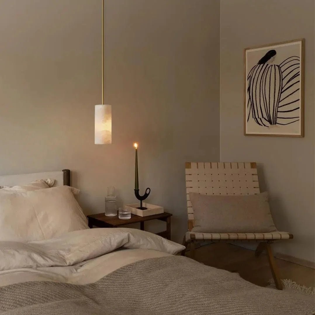 Handgesneden albasten cilinder hanglamp HL1418