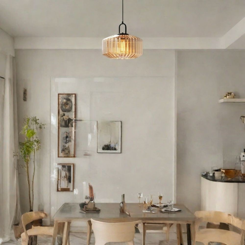 Hanglamp Met Geribbelde Glazen Pot - Modern Keukeneilandgebruik HL1043