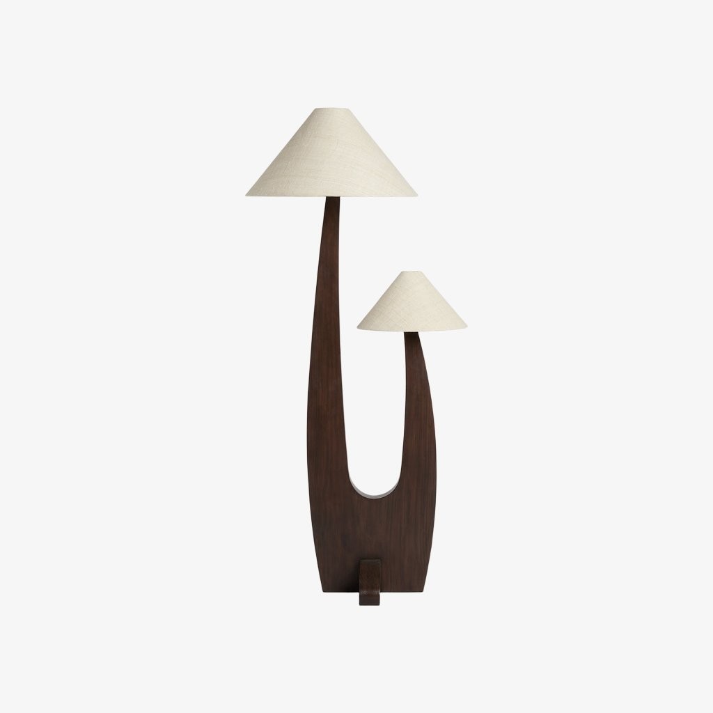 Cordove Arc vloerlamp - Modern organisch ontwerp van massief hout en stof voor de woonkamer HL1882