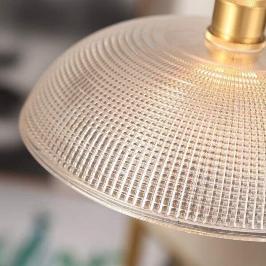 Vintage koperen geribbelde glazen hanglamp HL186