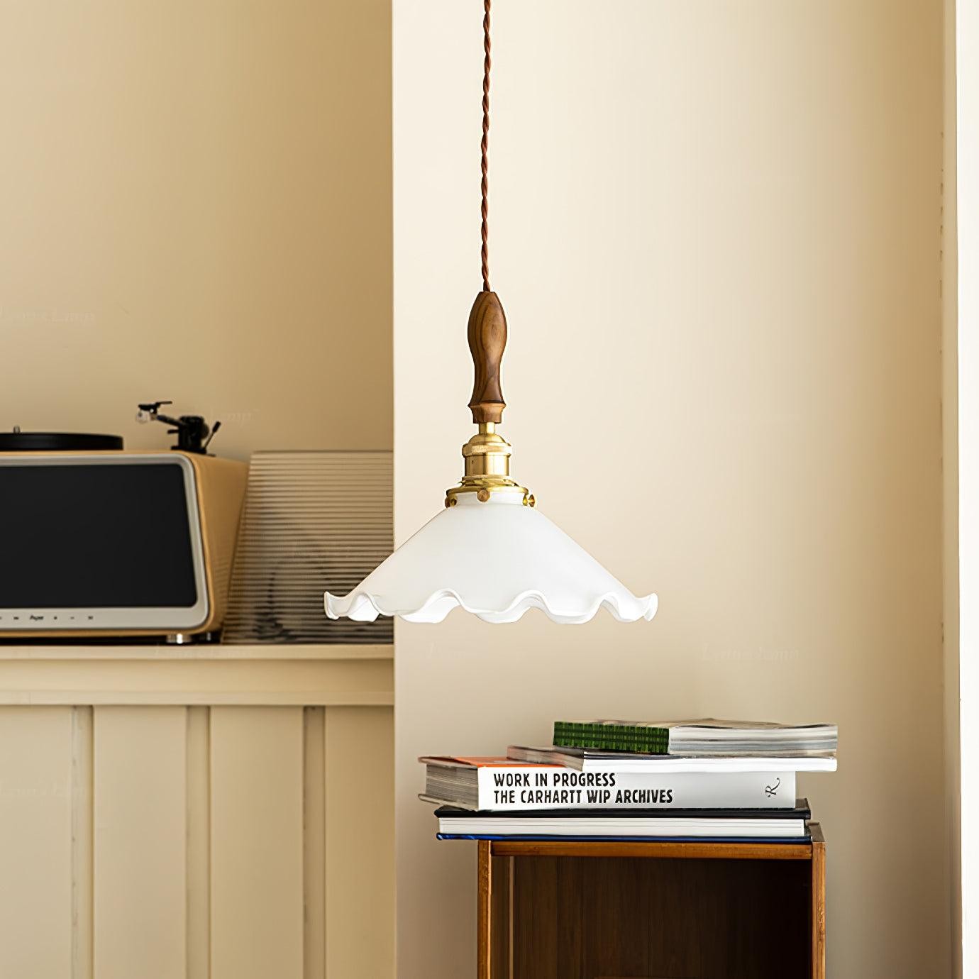 Vintage witte glazen hanglamp met rok HL428