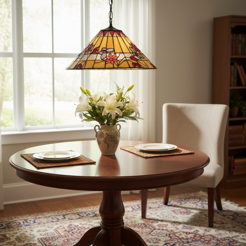 TF Butterfly hanglamp - Hanglamp met glas-in-lood design voor eetkamer, hal en woonkamer HL2128