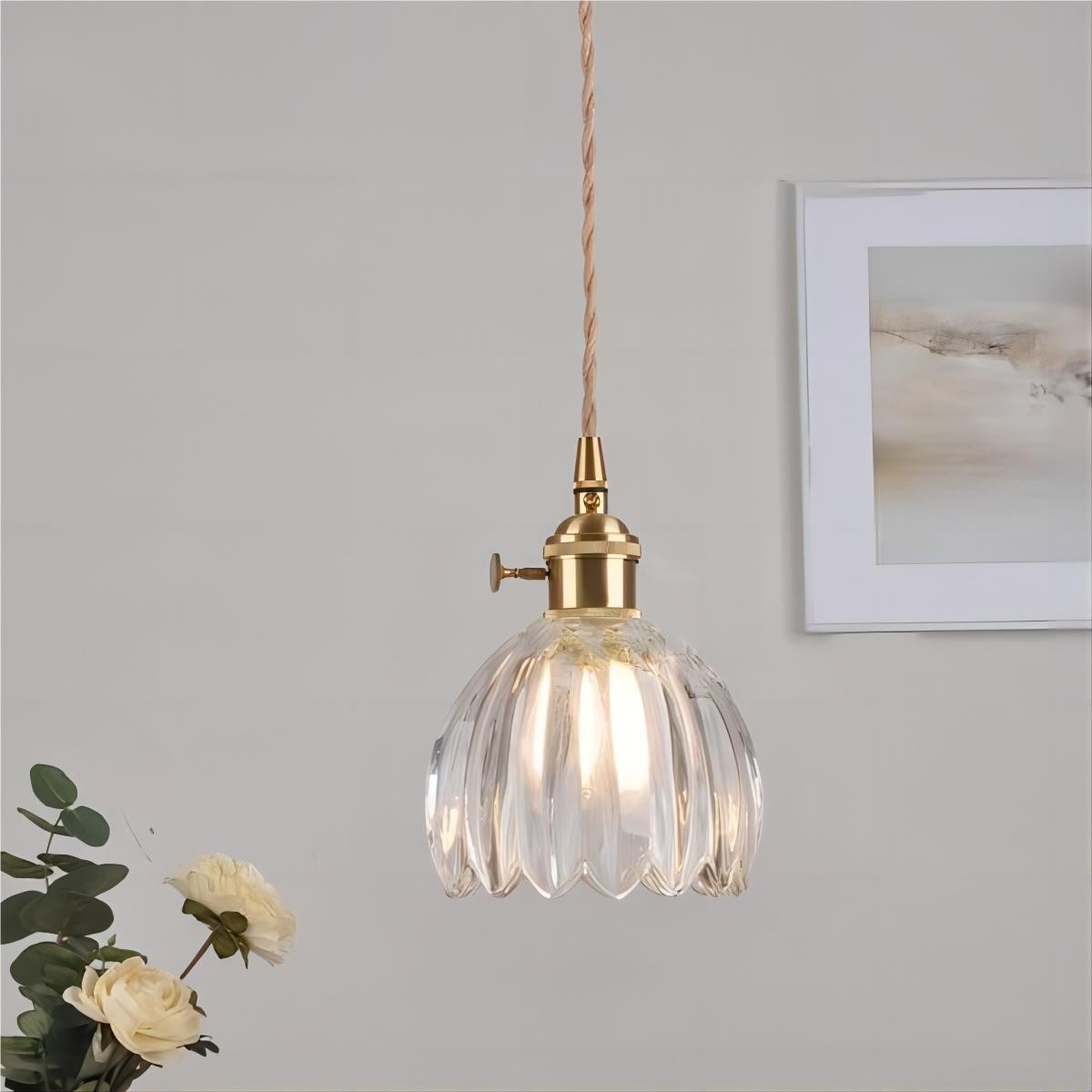 Retro koperen glazen bloemblaadjes hanglamp HL90