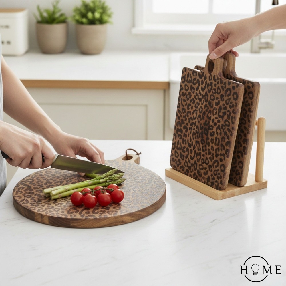 Lepwood Premium snijplank/serveerplank van sapelehout met luipaardprint voor tafeldecoratie en entertainment HL2509