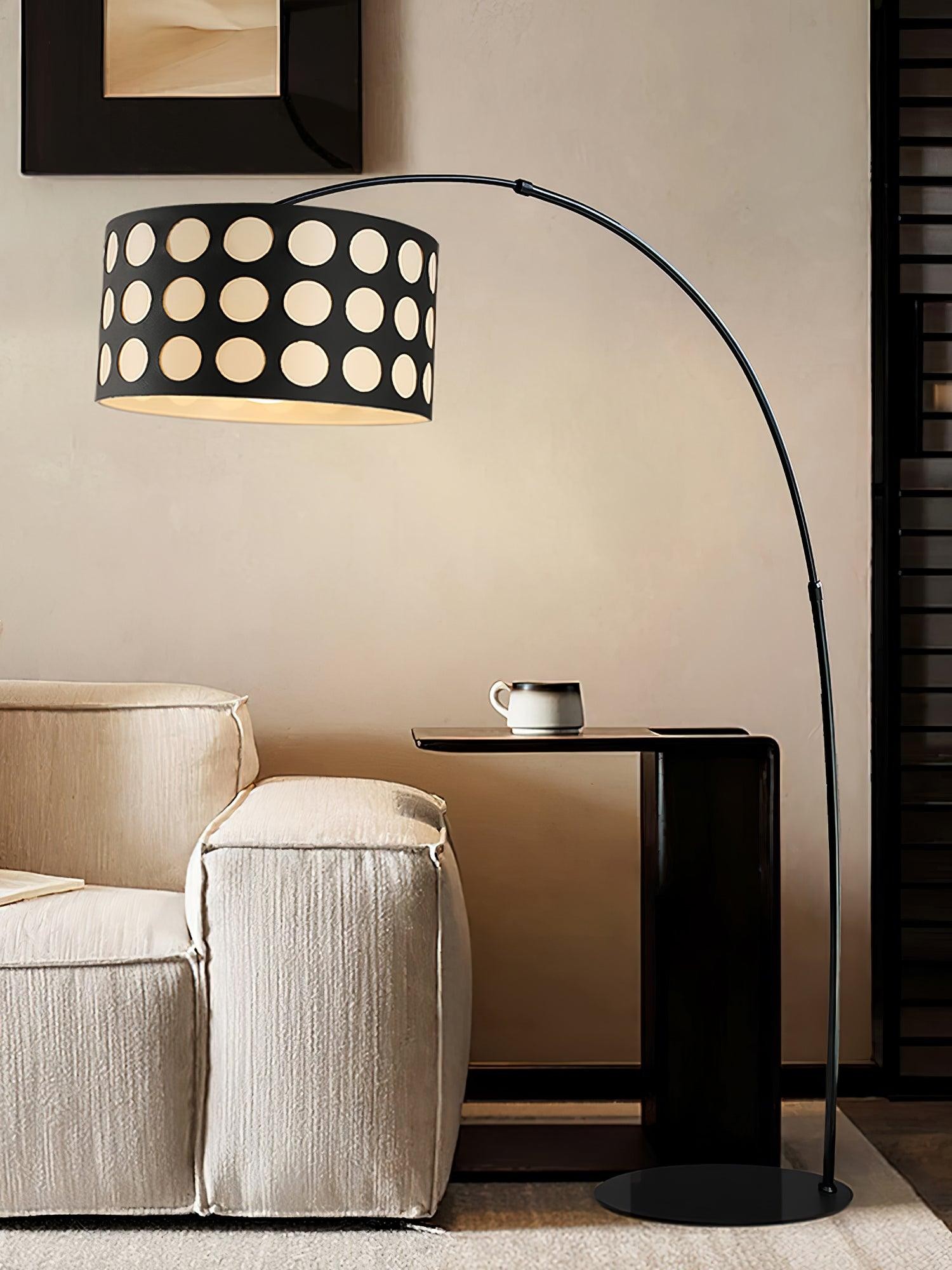 Moderne stoffen vloerlamp met stippenboog HL1119