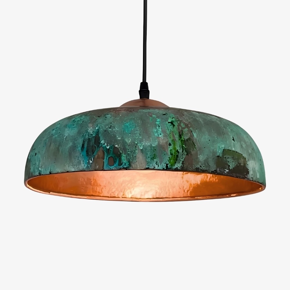 Aerugix Vintage hanglamp met gehamerde koperen koepel - natuurlijke metallic afwerking voor de eetkamer HL3580