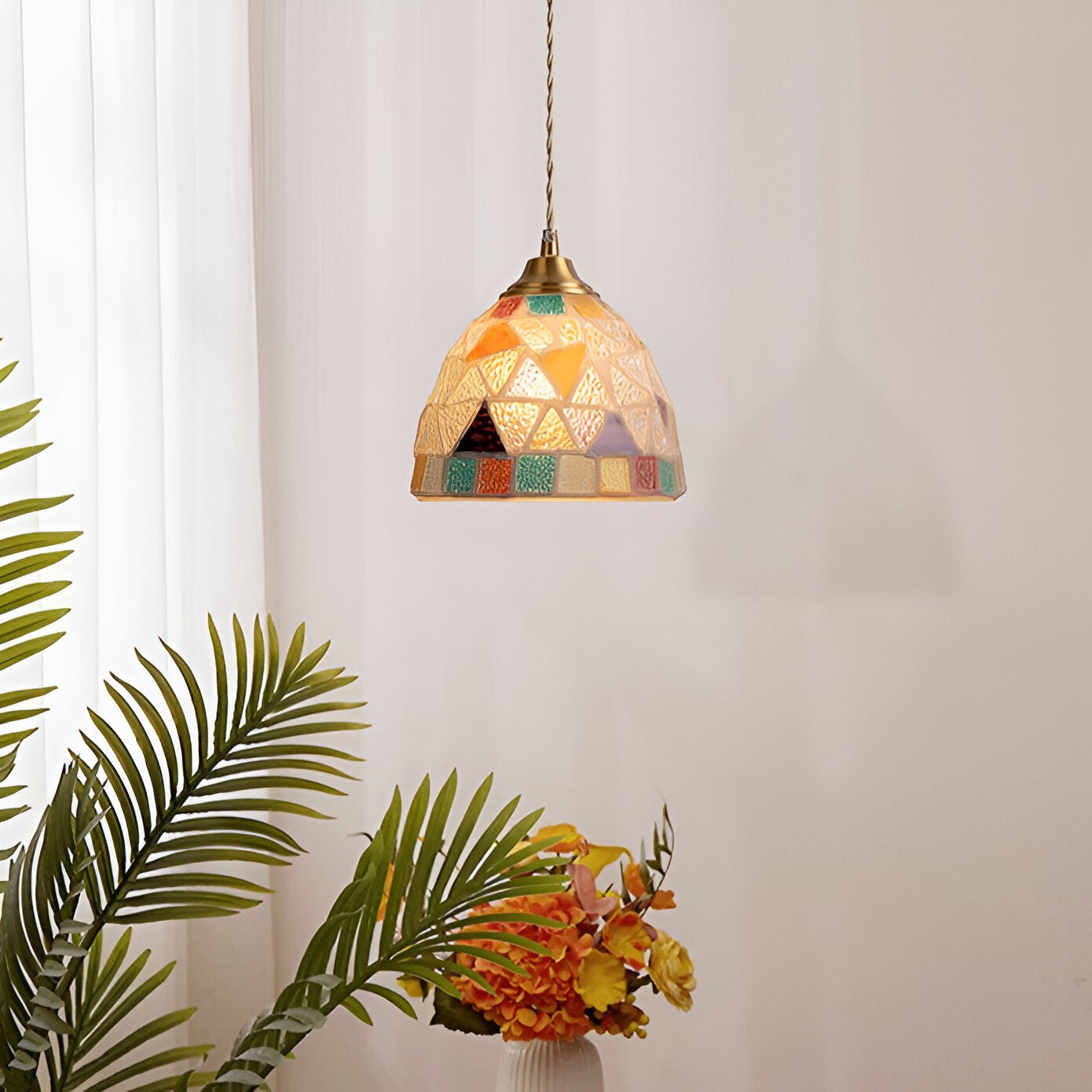 Retro kleurrijke natuurlijke schelp handgemaakte messing hanglamp HL1279