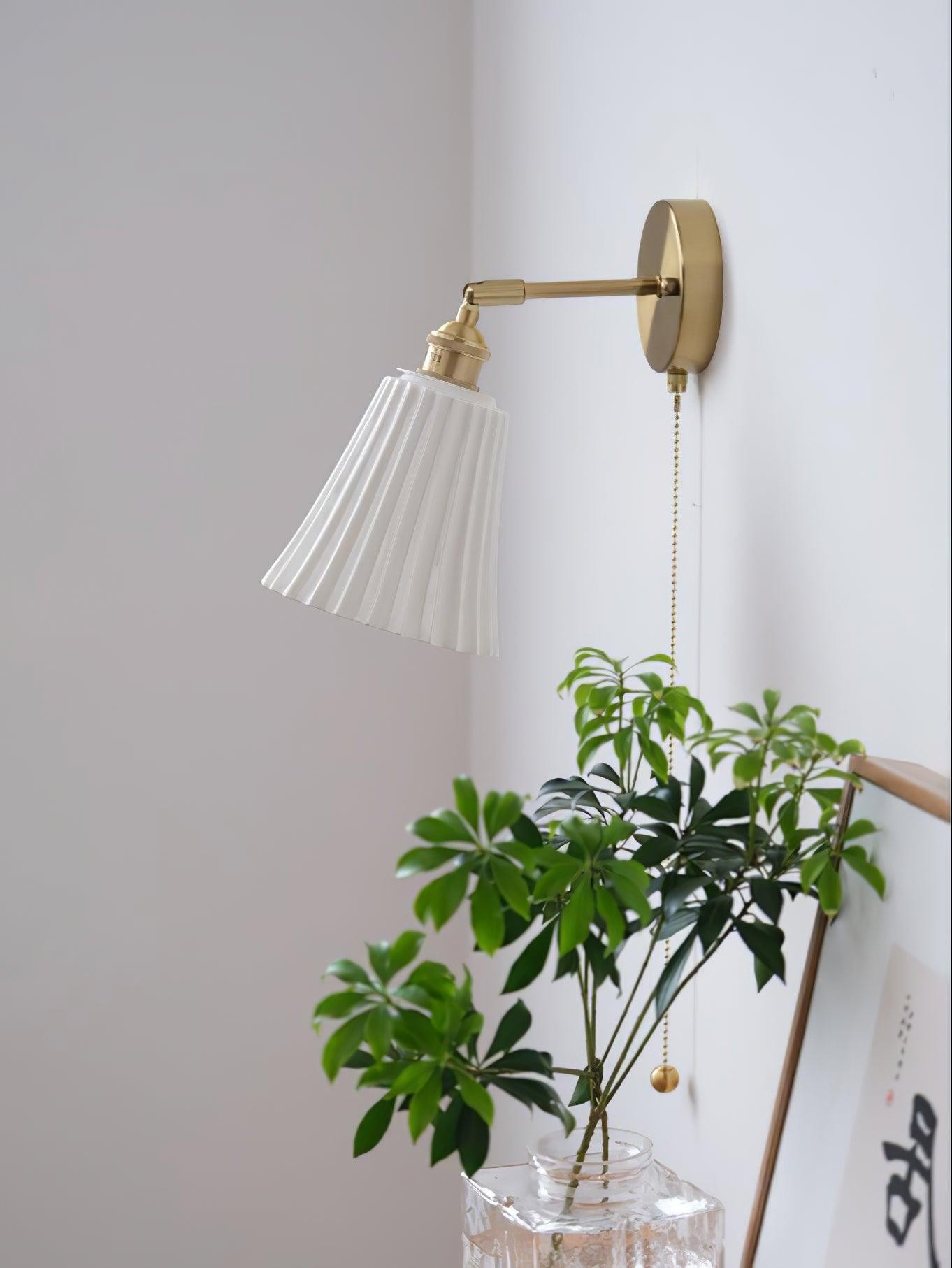 Moderne trekkoord metalen keramiek binnenwandlamp voor slaapkamer HL863