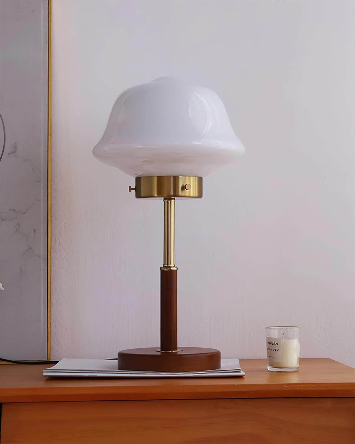 Mid Century Vintage Walnoot Glazen Tafellamp HL490