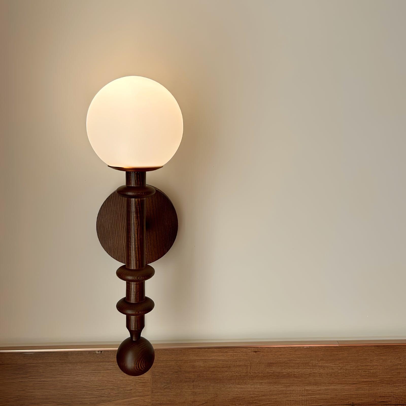 Franse eenvoudige vintage nachtkastje houten glazen wandlamp HL768