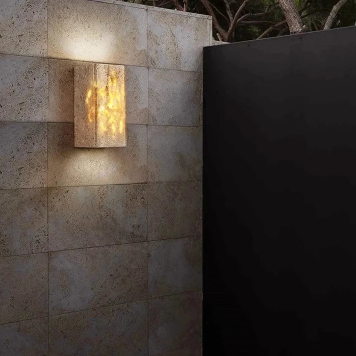Minimalistische LED-wandlamp voor buiten van travertijnsteen HL1278