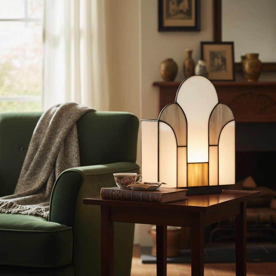 Kelsar Art Deco tafellamp met glas-in-lood - Elegante accentverlichting voor binnen in de woonkamer of hal HL2028