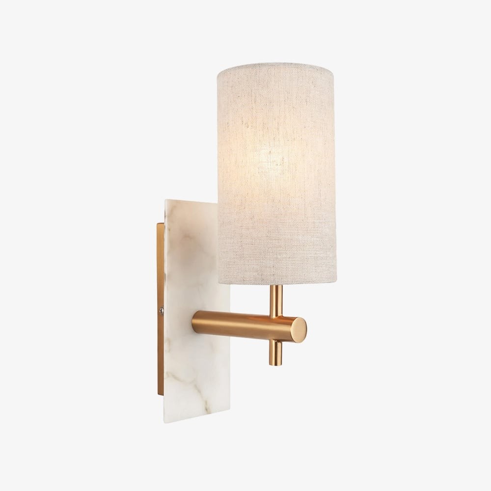Vintage wandlamp van messing en marmer - lampenkap van natuurlijk linnen HL1823