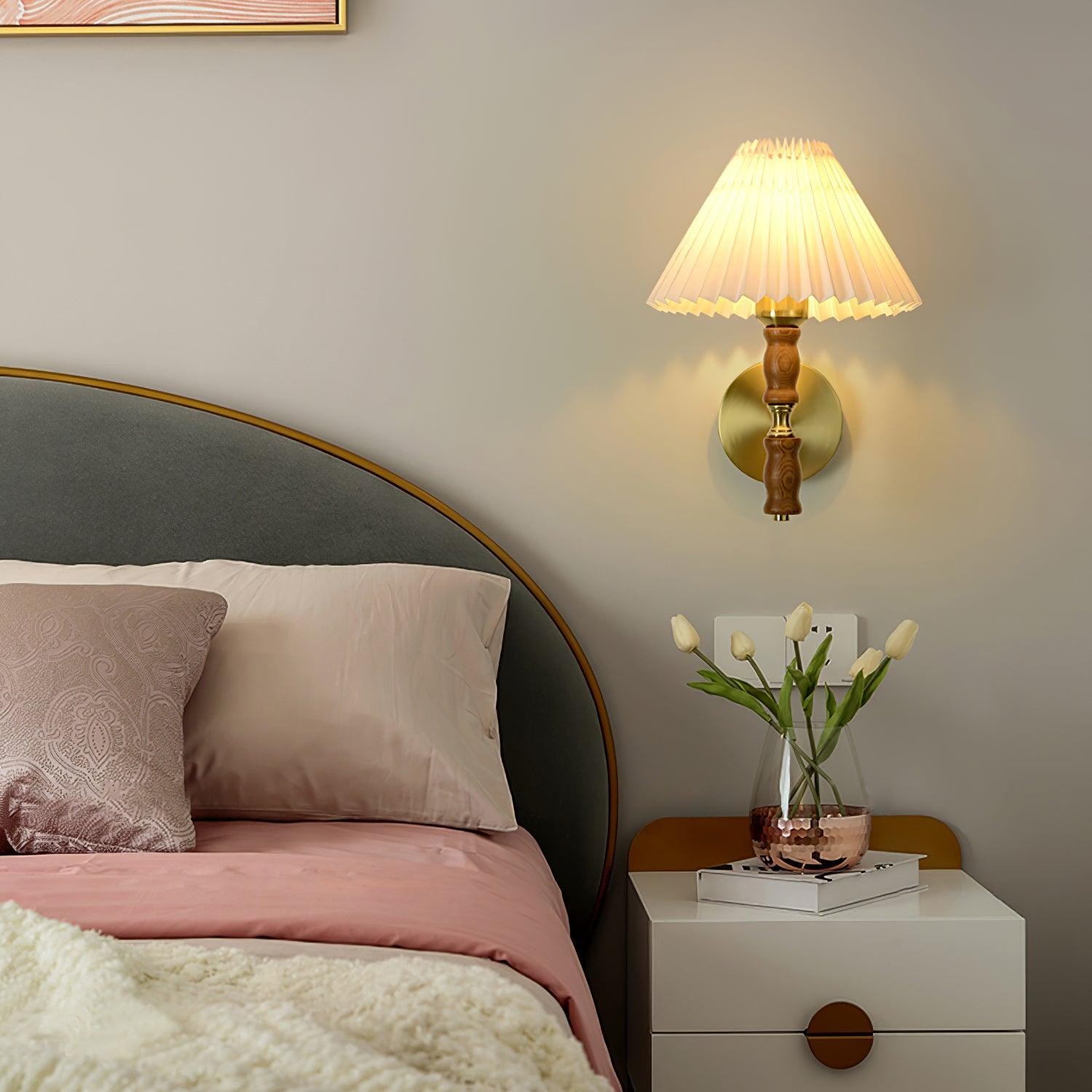 Japanse Retro Walnoot Sfeer Wandlamp Voor Slaapkamer HL807