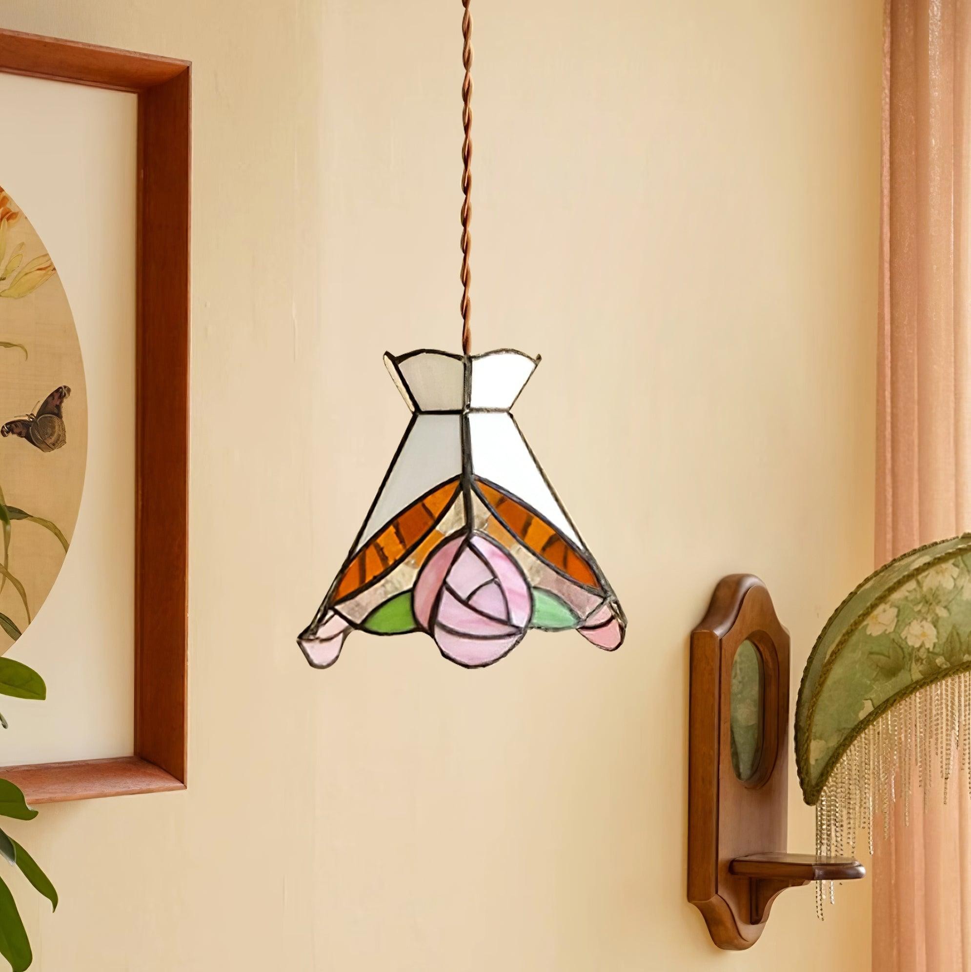 Franse Retro Rozen Glas-in-lood Hanglamp HL908