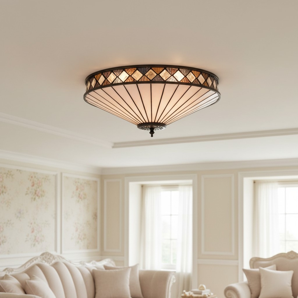 TF Fargo Geometrische Plafondlamp - Handgemaakte Art Deco Glas-in-loodlamp voor de Hal HL2209
