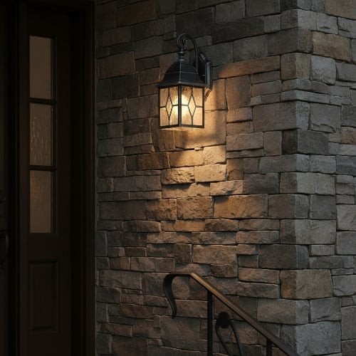 Frostine Traditionele Buitenwandlamp - Loodgieter van gebrandschilderd waterglas voor veranda- en terrasverlichting HL2168